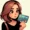 A cartoon image of a girl looking at her secured cards. She wonders if it will raise her credit score.